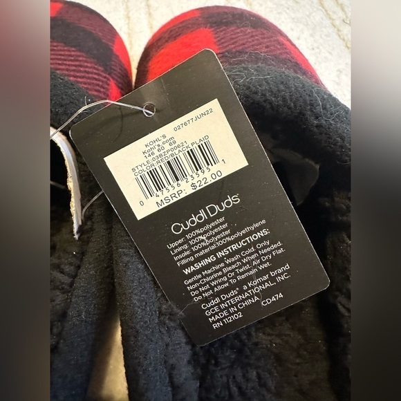 Cuddl Duds Buffalo checked red and black Boys slipper - new with tags  large boy - Picture 6 of 6